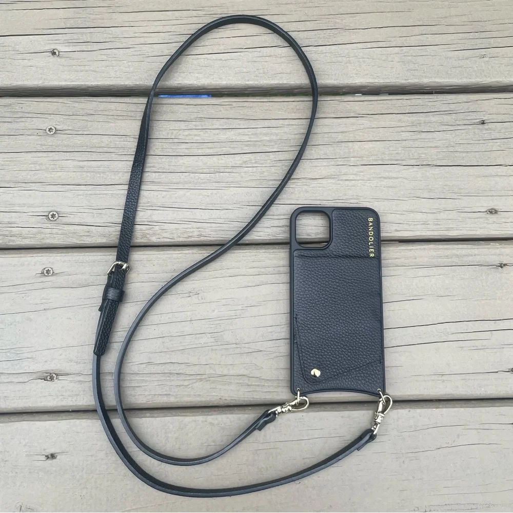 Bandolier Emma Pebble Leather Case Crossbody in Black for iPhone 13 Pro Max